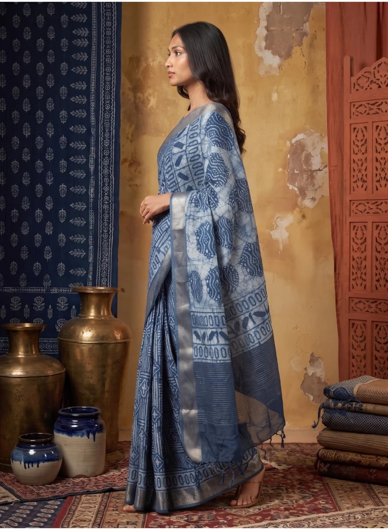 Nool  Dabu Batik Print Cotton Saree with Unstitched Blouse Material for Women | Best Price UAE