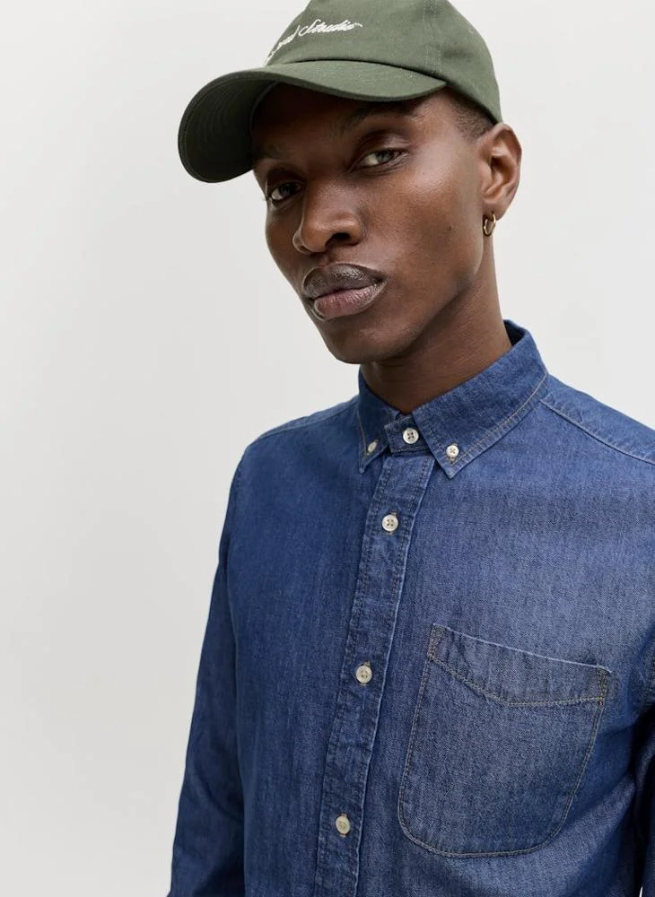 JACK & JONES Blue Denim Pack:MID BLUE Casual Long Sleeve Denim Shirt for Men | Best Price UAE