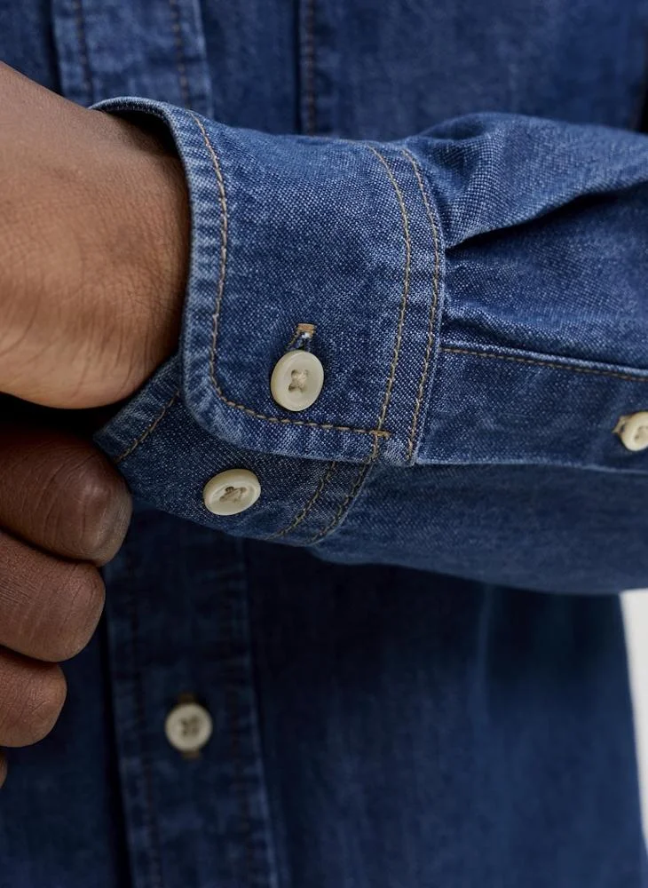 JACK & JONES Blue Denim Pack:MID BLUE Casual Long Sleeve Denim Shirt for Men | Best Price UAE