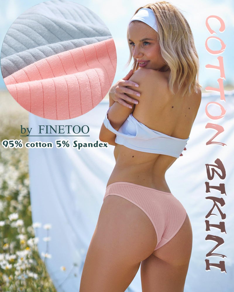 FINETOO Cotton Underwear for Women Sexy Low Rise Ribbed Hipster Breathable Soft Womens Bikini Girls Panties Cheeky S-3XL (S) - Image 3
