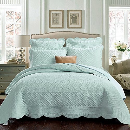 Calla Angel Sage Garden Luxury Pure Cotton Quilt, Queen, Light Aqua - Image 1