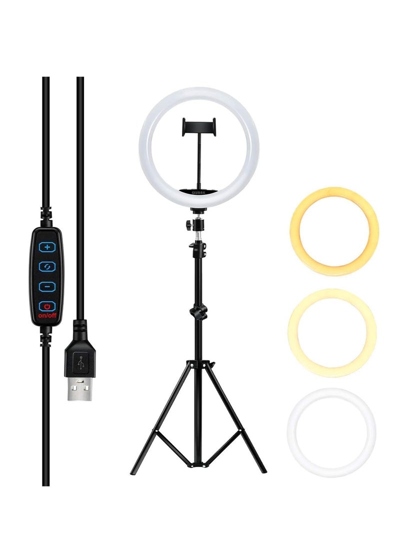 Selfie Ring Light, 10 Inch Dimmable LED Ring Light with Adjustable Tripod Stand and Phone Holder, 3 Lighting Modes and 10 Brightness Levels for Live Streaming, Makeup, YouTube, TikTok, Photography - Image 1