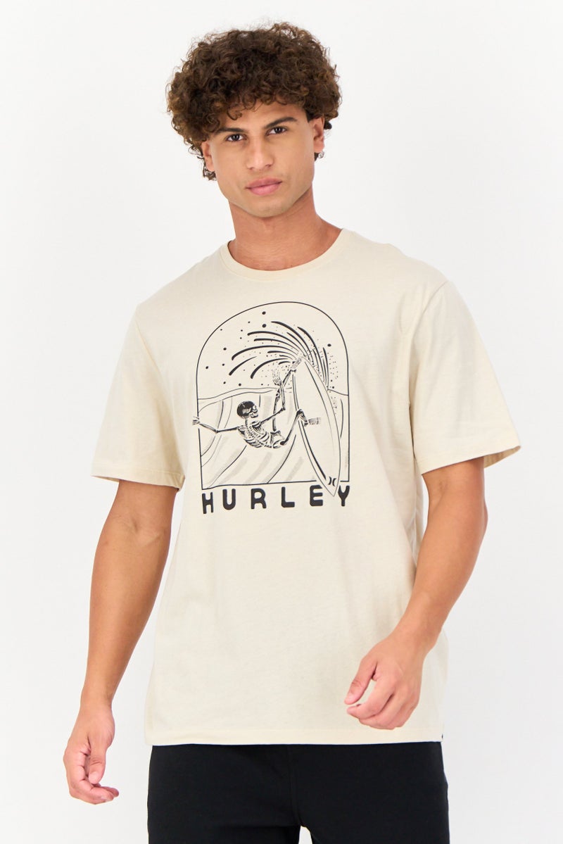 Hurley Men Sportswear Fit Short Sleeves Outdoor T-shirt, Cream - Image 1