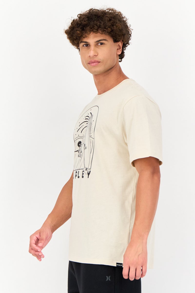 Hurley Men Sportswear Fit Short Sleeves Outdoor T-shirt, Cream - Image 3