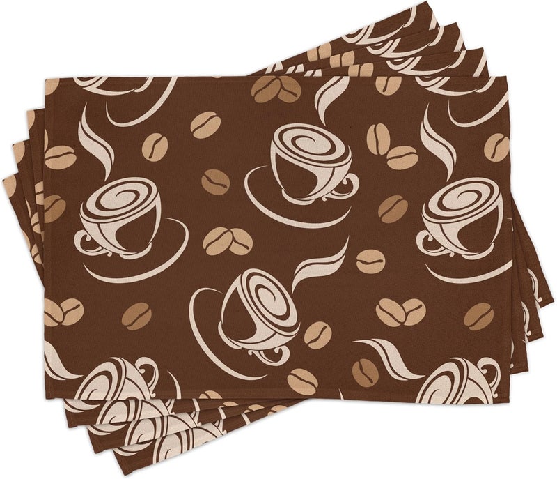 Lunarable Coffee Table Runner  Placemats Silhouette of Cups and Beans on Abstract Background Fresh Filter Coffee Set for Dining Table Decor Placemat 4 pcs  Runner 16x72 Brown Pale Brown Beige - Image 3