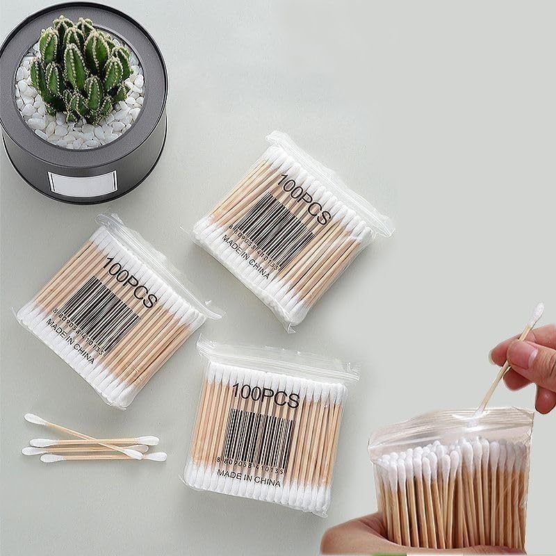MsAnya Storage & transit friendly 1000 pcs Wooden Cotton Buds Bamboo Cotton Swabs Double-Tipped Round Thick Tips Q-tips Safety Swabs For Ears Makeup Nails and Daily Use 10pack*100pcs Simple multi-feature universal build - Image 5