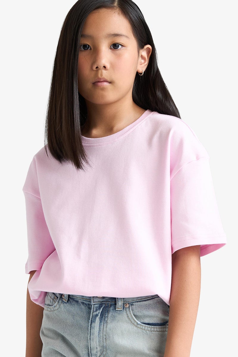 DeFacto Pink Girl Girl Oversize Short Sleeve T-Shirt Casual - Image 1