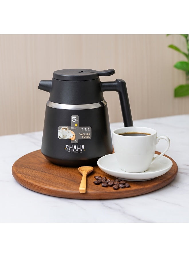 شاها ترمس شاي وقهوة حافظ للحرارة 1.3 لتر – ستانلس ستيل داخلي، تصميم أنيق أسود - Image 1