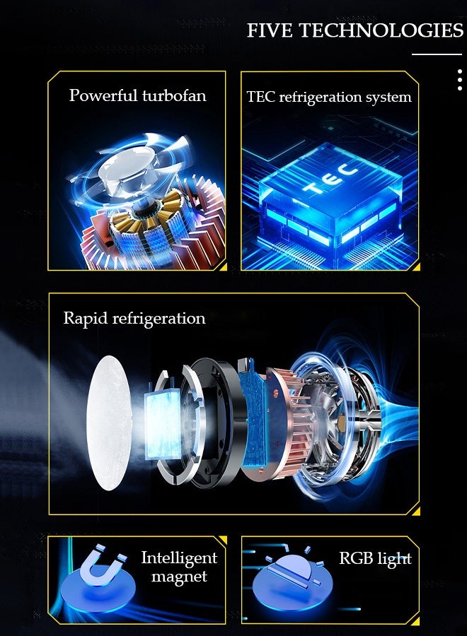 DUNISO مروحة تبريد الهاتف ذات شريحة تبريد مغناطيسية شبه موصلة مع لوحات مغناطيسية وشاشة LED ومصابيح RGB ونظام تبريد فوري، ومبرد الهاتف المحمول للألعاب المحمولة TikTok Live Strea - Image 5