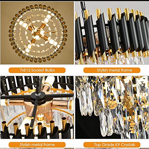 SINOMAN Adjustable Stylish Led Chandelier with K9 Crystals Droplets Black and Gold Luxury Lighting Fixture Ideal for High Ceilings, Hallways, Foyers and Dining Room (500MM) - Image 5