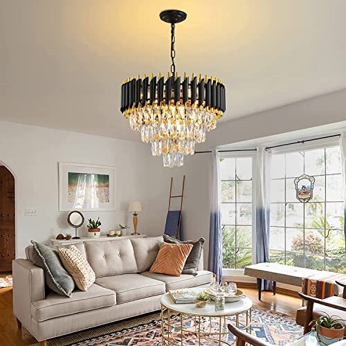 SINOMAN Adjustable Stylish Led Chandelier with K9 Crystals Droplets Black and Gold Luxury Lighting Fixture Ideal for High Ceilings, Hallways, Foyers and Dining Room (500MM) - Image 2