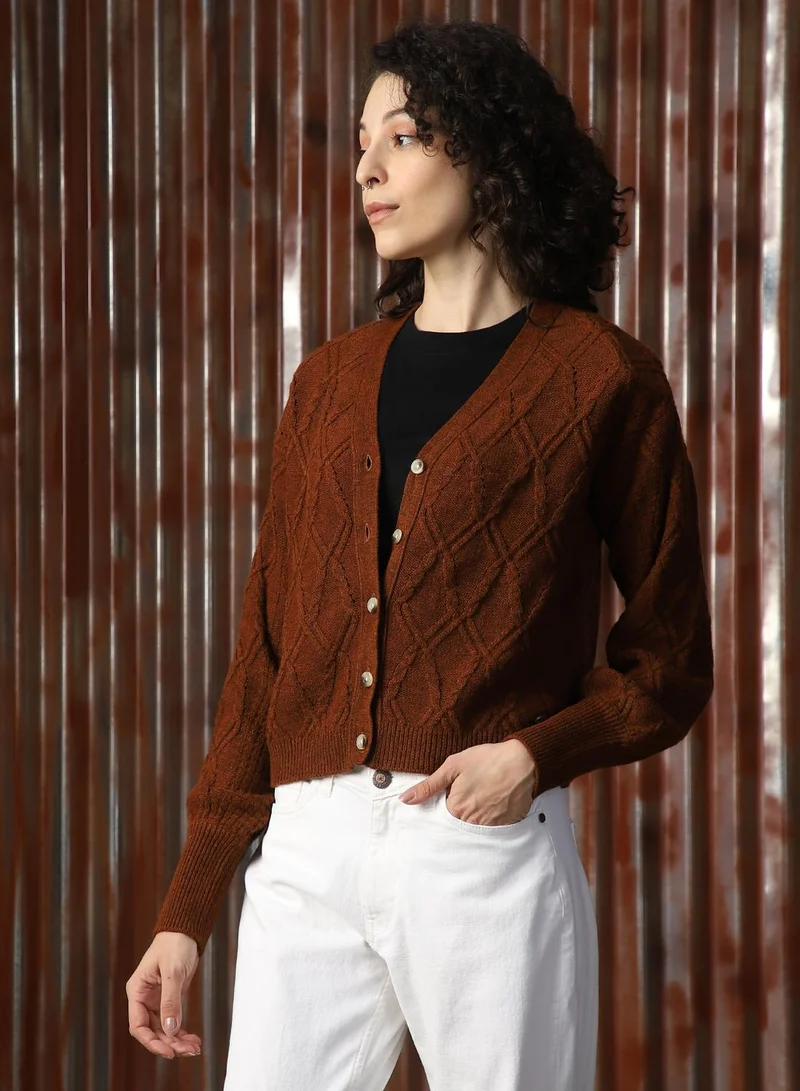 هاي ستار كنزة نسائية بنية من الأكريليك 1%