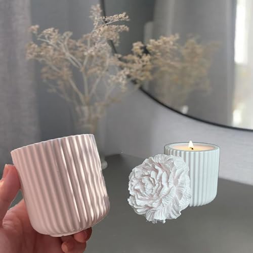 Nimozekd Striped Candle Jar Mold with Lid - Silicone Cement Peony Flower Soap Mold - Concrete Plaster Molds for Lids - Vessels for Candle Making - Image 5