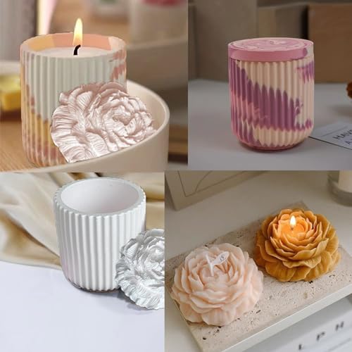 Nimozekd Striped Candle Jar Mold with Lid - Silicone Cement Peony Flower Soap Mold - Concrete Plaster Molds for Lids - Vessels for Candle Making - Image 4