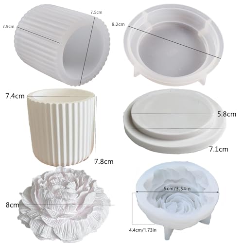 Nimozekd Striped Candle Jar Mold with Lid - Silicone Cement Peony Flower Soap Mold - Concrete Plaster Molds for Lids - Vessels for Candle Making - Image 3