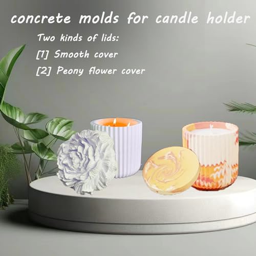 Nimozekd Striped Candle Jar Mold with Lid - Silicone Cement Peony Flower Soap Mold - Concrete Plaster Molds for Lids - Vessels for Candle Making - Image 2