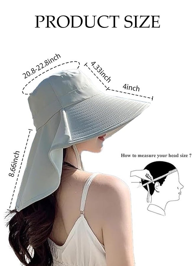Sun Hats,Wide Brim Bucket Hat, UV Protection Wide Brim Foldable Ponytail Hole Beach Hats ,Summer travel sun hat outdoor sun protection with Neck Cover for Mountaineering Gardening Light Gray - Image 2