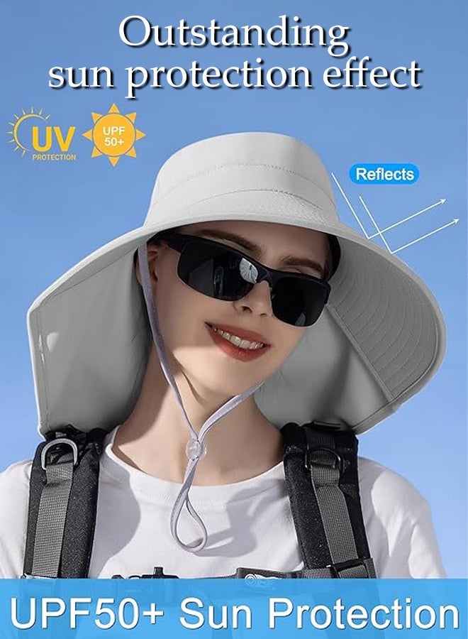 Sun Hats,Wide Brim Bucket Hat, UV Protection Wide Brim Foldable Ponytail Hole Beach Hats ,Summer travel sun hat outdoor sun protection with Neck Cover for Mountaineering Gardening Light Gray - Image 5