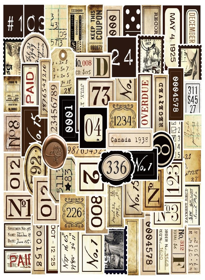 Bomichi 95 Pcs Vintage Label Number Stickers, Retro Tag Aesthetic Stickers for Scrapbooking Junk Journal Bullet Journal Collage Diary DIY Crafts - Image 1