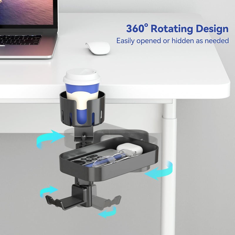KDD Desk Cup Holder with 2 Headphone Hook - Rotating Pencil Holder & Detachable Drawer Tray - Clamp on Under Desk Headphone Holder Hidden Storage for Office School Home Accessories - Image 3