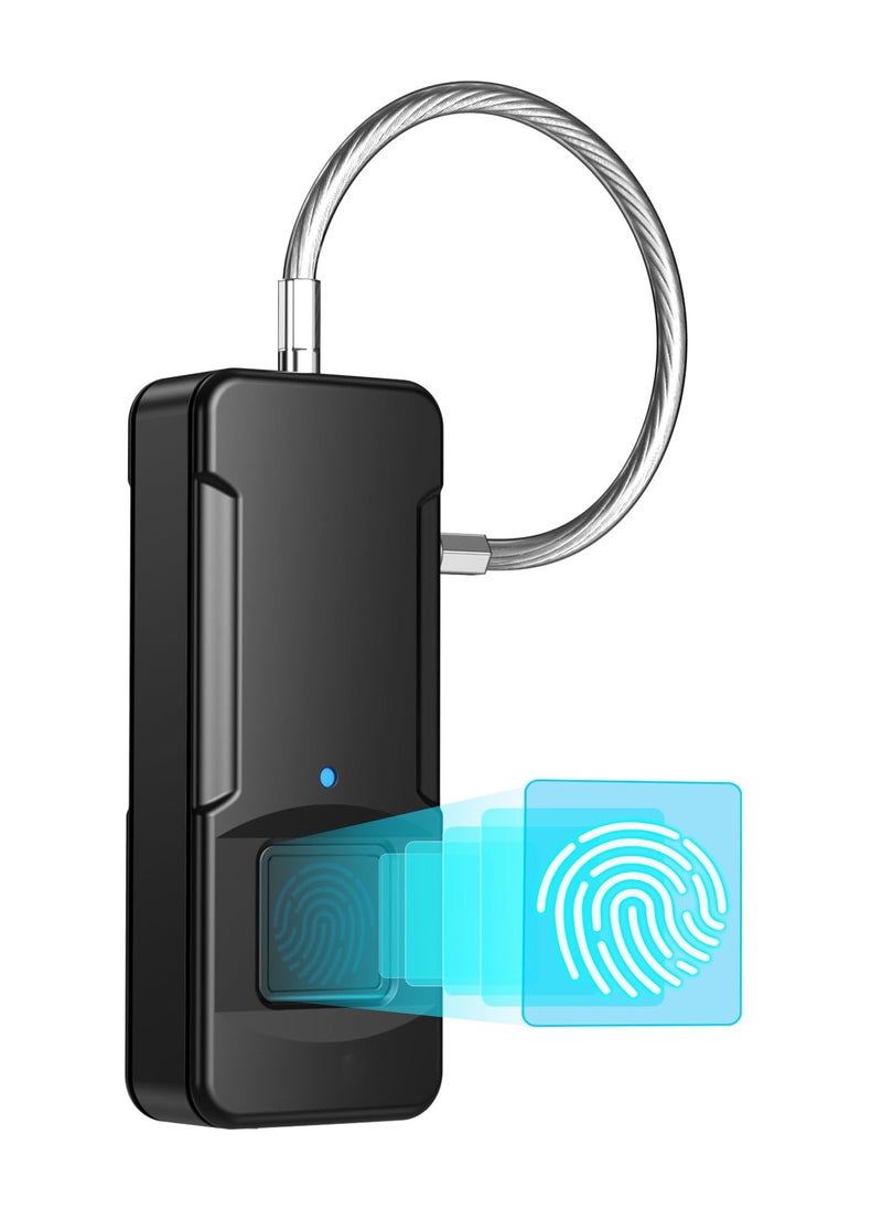 Biometric Fingerprint Cable Lock, Advanced Keyless Waterproof Padlock with Quick Unlock, Ideal for Gym, Doors, Luggage, Suitcases, Backpacks, Office - Supports 10 Fingerprints, Type-C Charging  - Image 1