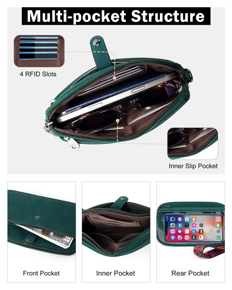 FADEON Slim Wristlet Wallets for Women, Designer Leather RFID Wallet with 3 Zipper Purse for Travel Green - Image 3