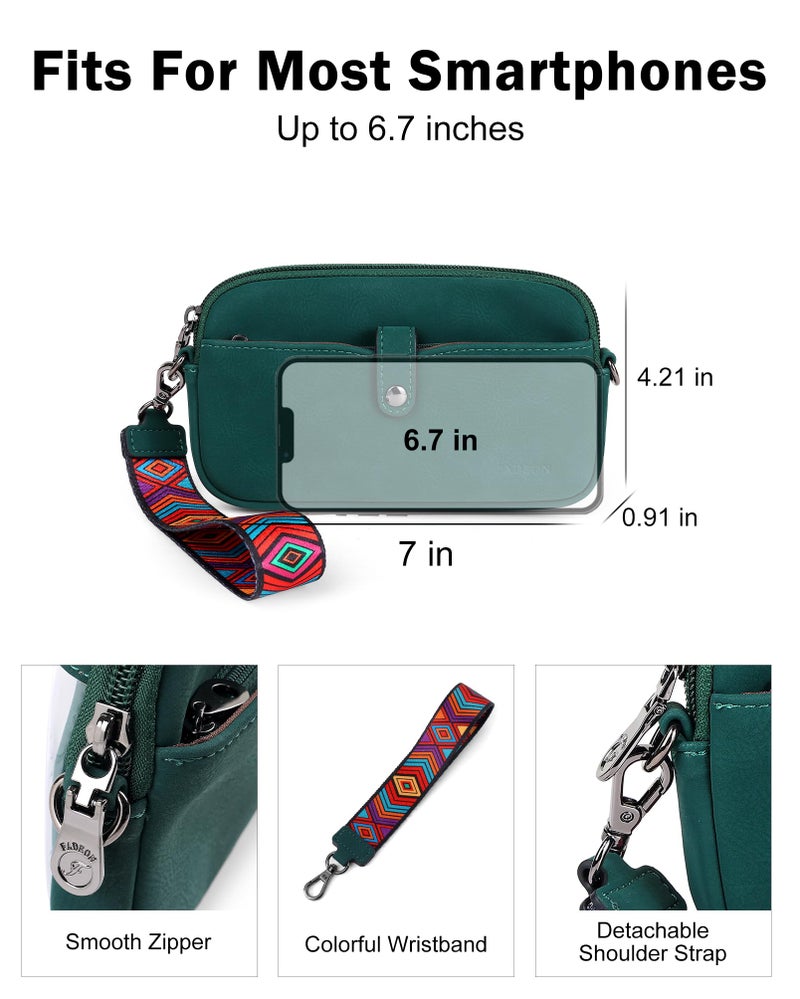 FADEON Slim Wristlet Wallets for Women, Designer Leather RFID Wallet with 3 Zipper Purse for Travel Green - Image 4