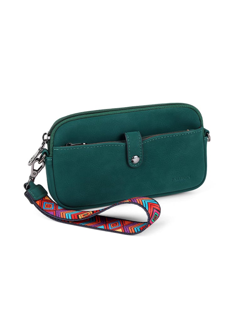 FADEON Slim Wristlet Wallets for Women, Designer Leather RFID Wallet with 3 Zipper Purse for Travel Green - Image 1