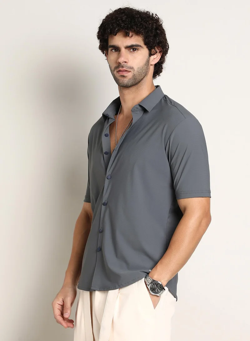 Campus Sutra Men's Moon Grey Seamless Waffle Shirt