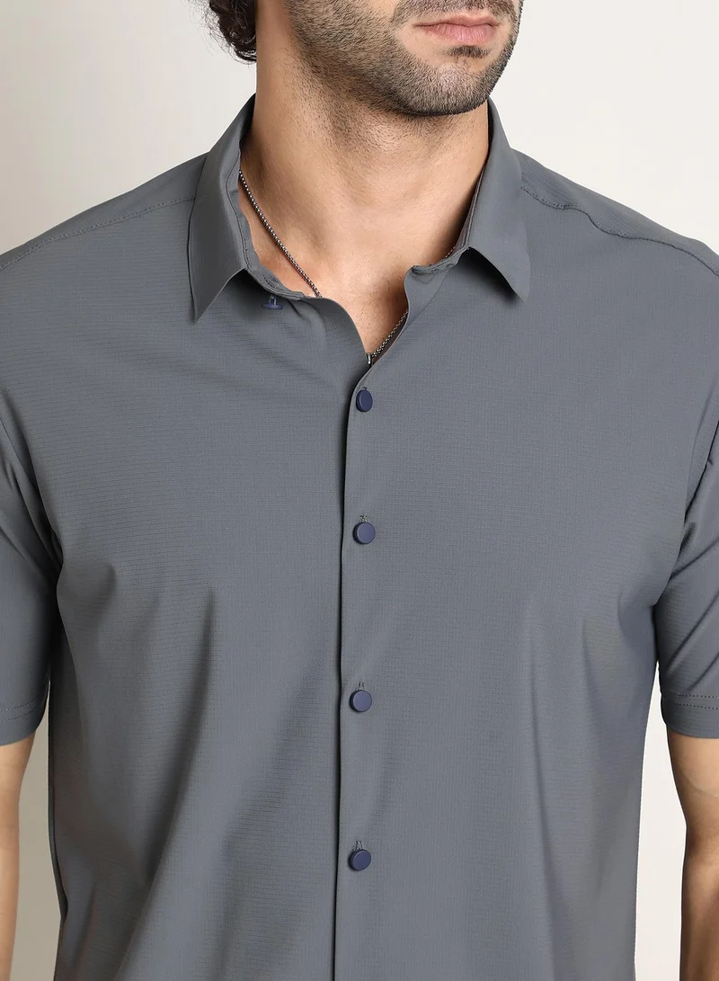Campus Sutra Men's Moon Grey Seamless Waffle Shirt