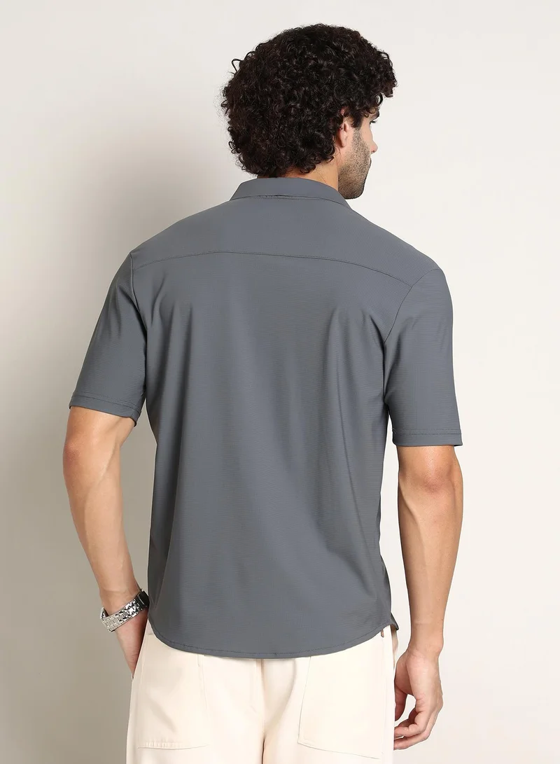 Campus Sutra Men's Moon Grey Seamless Waffle Shirt