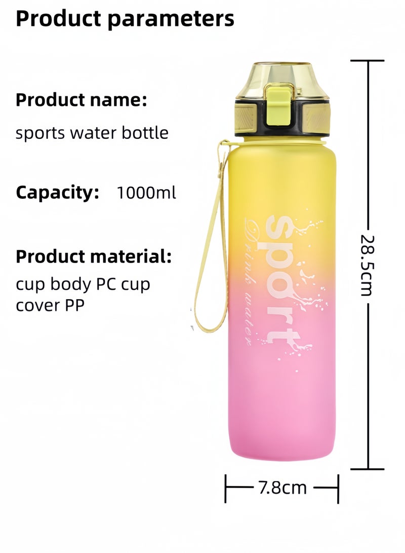 nihao New Sports Water Bottle, Tumbler,Soft Spout, Frosted, Gradient Water Cup Sports Cup Letter Straw Cup Large Capacity Tote Cup Fitness Plastic Cup Water Bottle, Yellow and Pink-1000ML  - Image 2