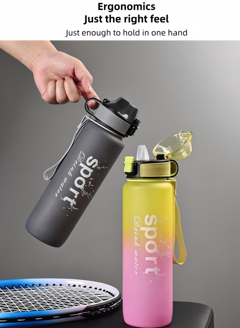 nihao New Sports Water Bottle, Tumbler,Soft Spout, Frosted, Gradient Water Cup Sports Cup Letter Straw Cup Large Capacity Tote Cup Fitness Plastic Cup Water Bottle, Yellow and Pink-1000ML  - Image 3