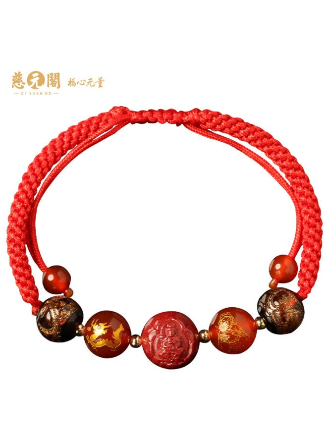 فور سوار الخرز الزجاجي لأربعة جبال شهيرة من الأبراج الصينية بخيط أحمر، سوار هدايا للزوجين للجنسين - Image 5