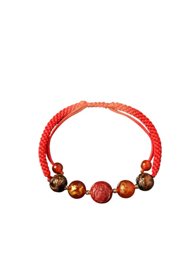 فور سوار الخرز الزجاجي لأربعة جبال شهيرة من الأبراج الصينية بخيط أحمر، سوار هدايا للزوجين للجنسين - Image 3