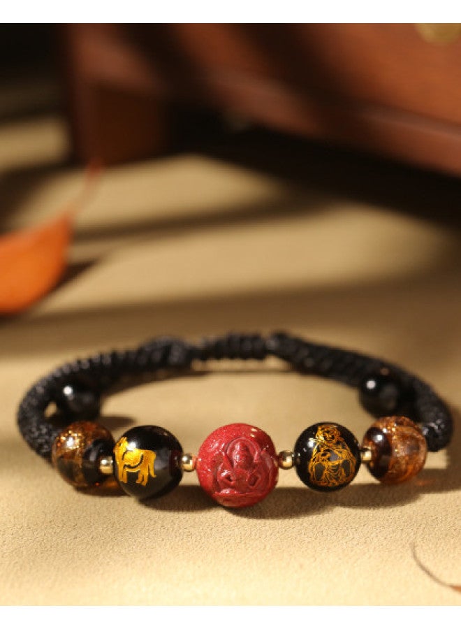 فور سوار الخرز الزجاجي لأربعة جبال شهيرة من الأبراج الصينية بخيط أحمر، سوار هدايا للزوجين للجنسين - Image 1