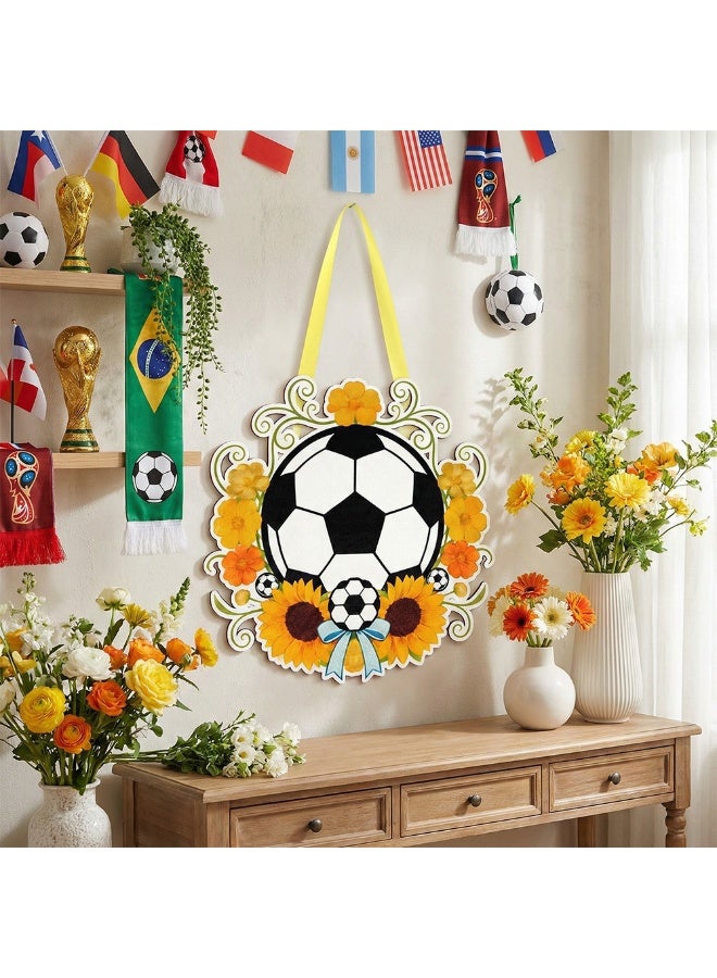 2026 World Cup Soccer & Sunflower Wooden Hanging Decor, Party Door Sign for Fans - Image 2
