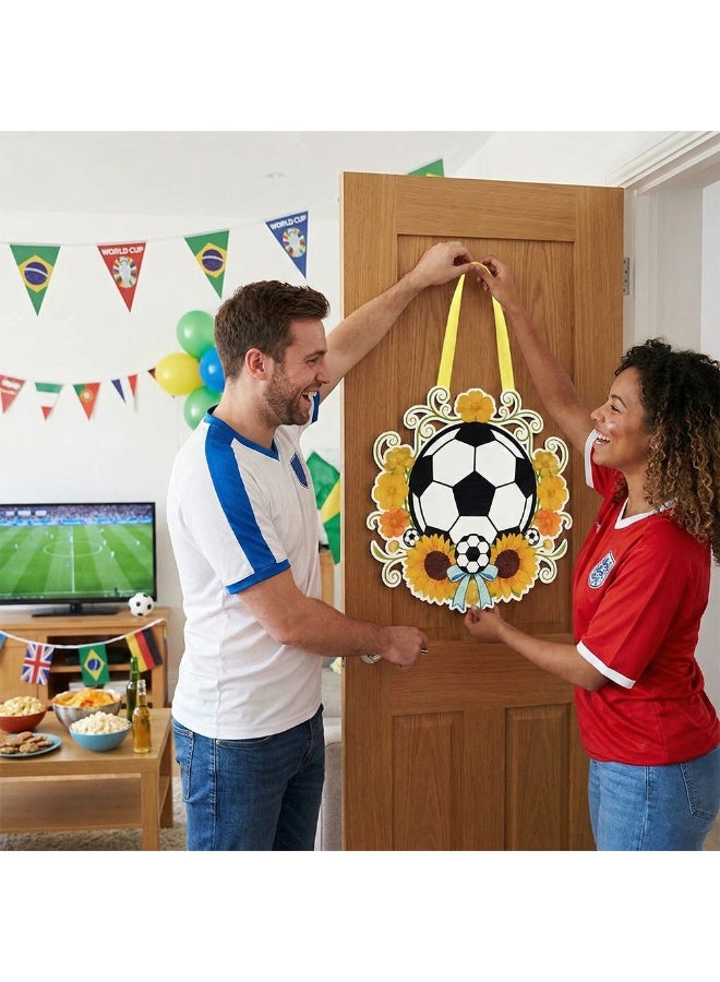 2026 World Cup Soccer & Sunflower Wooden Hanging Decor, Party Door Sign for Fans - Image 3