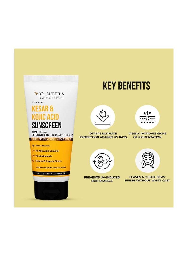 دي آر. شيث'س واقي الشمس من دكتور شيث كيسار وحمض الكوجيك لجميع أنواع البشرة بعامل حماية من الشمس 50 Pa++++ للبشرة الخالية من التصبغ | لا يحتوي على قالب أبيض وخفيف الوزن للترطيب اليومي - 50 جم، عبوة من قطعة واحدة - Image 3