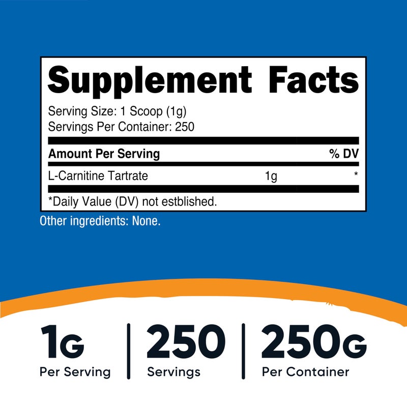 Nutricost L-Carnitine Tartrate Powder (250 Grams) - 1 Gram per Serving, 250 Servings - Image 3