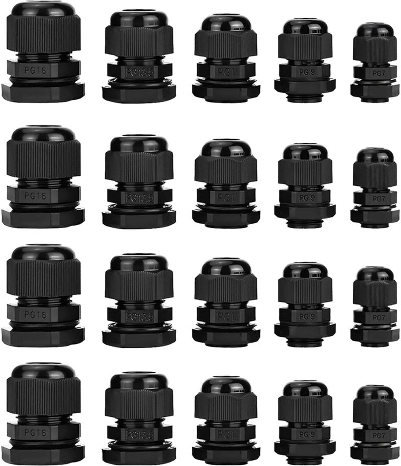 eBoot eBoot Plastic Waterproof Adjustable 3513mm Cable Glands Joints PG7 PG9 PG11 PG135 PG16 Pack of 20  - Image 1