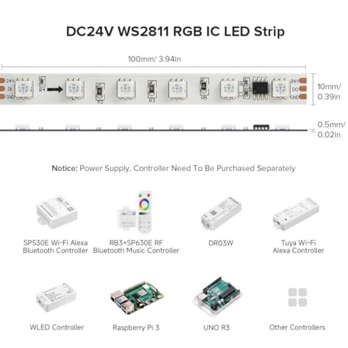 BTF-LIGHTING WS2811 DC24V 32FT Addressable RGB LED Strip 600LEDs 100Pixels Dream Color White PCB IP30 Non-Waterproof Works with Arduino/Respberry/etc Prevent Voltage Droping(No Adapter or Controller) - Image 5