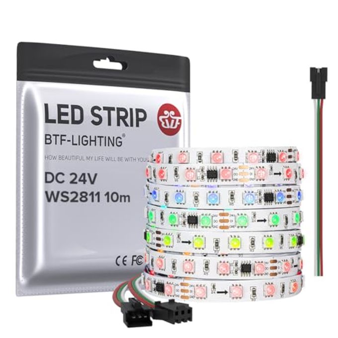 BTF-LIGHTING WS2811 DC24V 32FT Addressable RGB LED Strip 600LEDs 100Pixels Dream Color White PCB IP30 Non-Waterproof Works with Arduino/Respberry/etc Prevent Voltage Droping(No Adapter or Controller) - Image 4