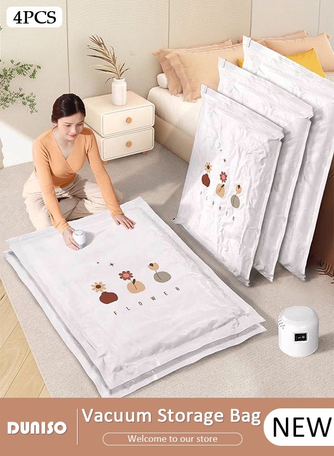 DUNISO 4 PCS Water Proof Vacuum Storage Bag with Electric Pump, Reusable Travel Vacuum Sealer Bags, Compression Airtight Sealer Bags with Seal Special-Grip Clip, Space Saver Compression Bags for Clothes, Mattress, Blanket, Duvets, Pillows, Comforters, Quilt  - Image 1