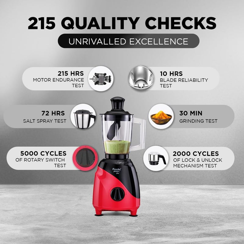 بريثي Preethi MG-246 Mixer Grinder | 750 Watt | Red-Black Color | Super Food Jar | With Texture Builder | 3D Airflow Technology | 4 Jars | 5Yr Warranty | Lifelong Free Service | Standard Specification 1.5 L 750 W MG-246 Red/Black - Image 5