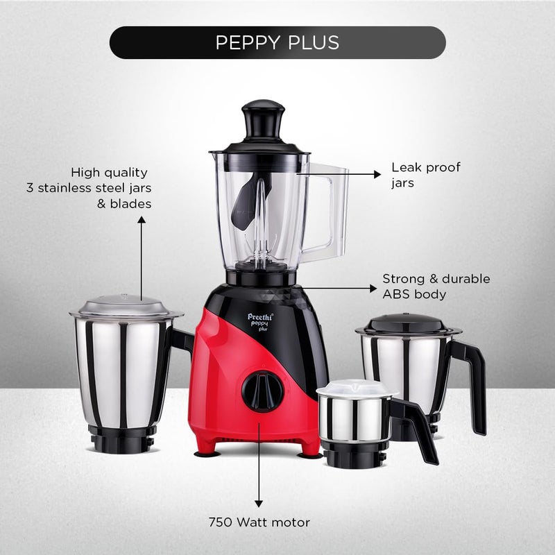 بريثي Preethi MG-246 Mixer Grinder | 750 Watt | Red-Black Color | Super Food Jar | With Texture Builder | 3D Airflow Technology | 4 Jars | 5Yr Warranty | Lifelong Free Service | Standard Specification 1.5 L 750 W MG-246 Red/Black - Image 4