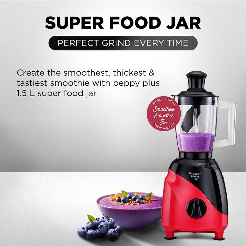 بريثي Preethi MG-246 Mixer Grinder | 750 Watt | Red-Black Color | Super Food Jar | With Texture Builder | 3D Airflow Technology | 4 Jars | 5Yr Warranty | Lifelong Free Service | Standard Specification 1.5 L 750 W MG-246 Red/Black - Image 3