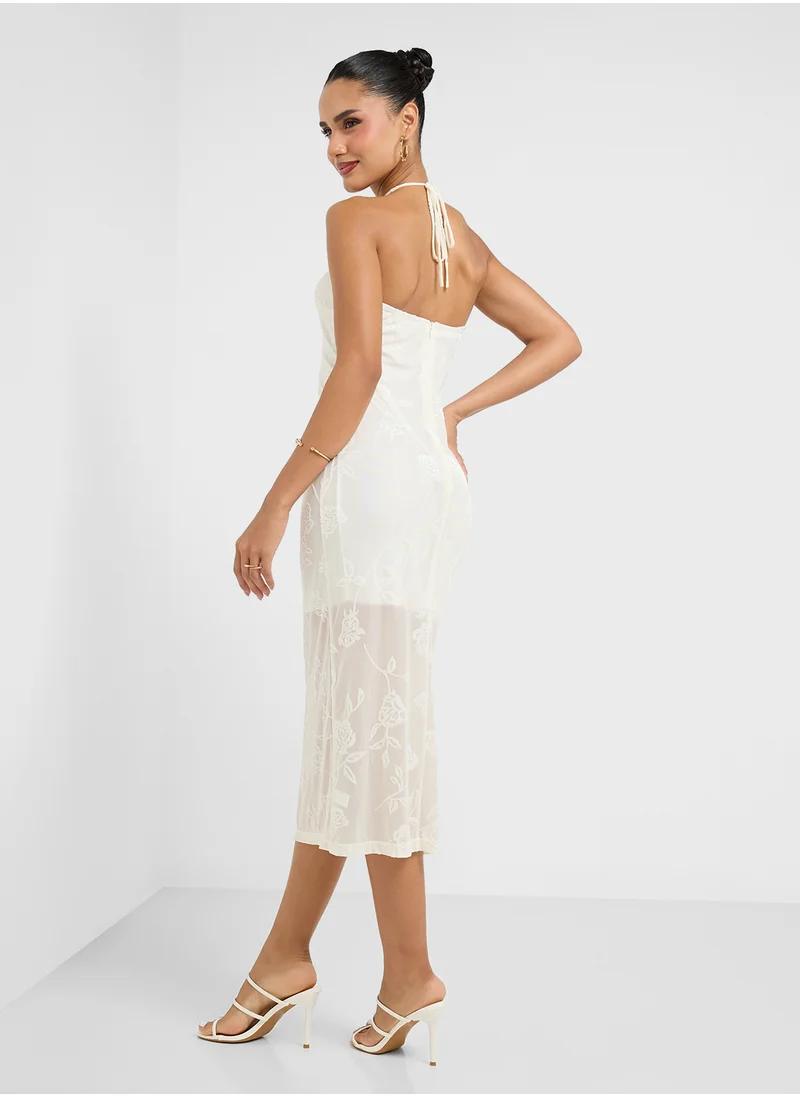 جينجر Halter Neck Crosage Detail Floral Dress