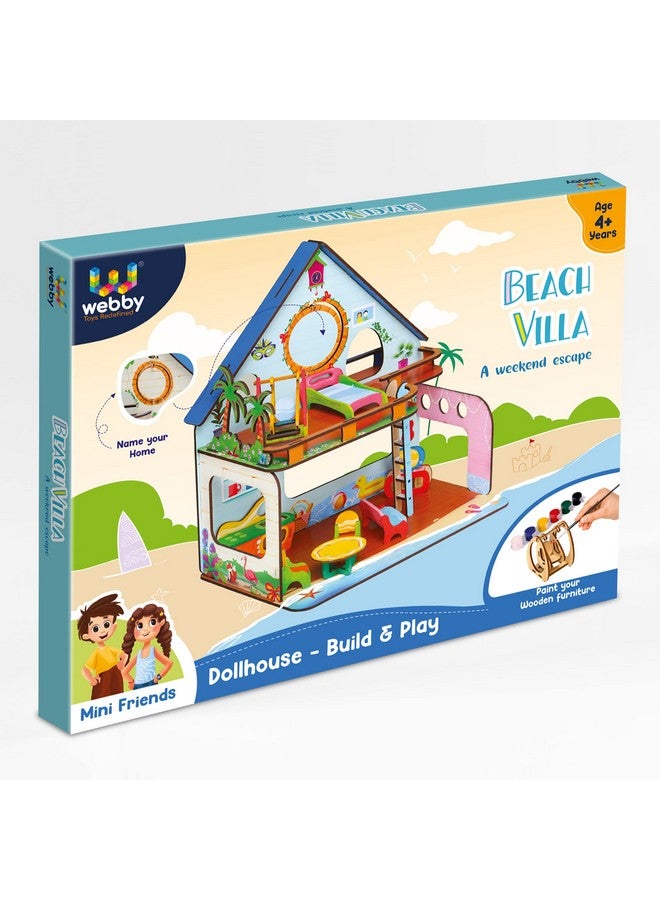Webby Beachvilla The Weekend Escape All Side Play Doll House for Girls & Boys DIY Paint Wooden Doll House Toy with Furniture for Kids (0 pieces) - Image 2