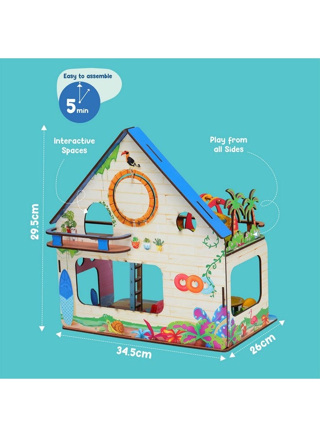 Webby Beachvilla The Weekend Escape All Side Play Doll House for Girls & Boys DIY Paint Wooden Doll House Toy with Furniture for Kids (0 pieces) - Image 4